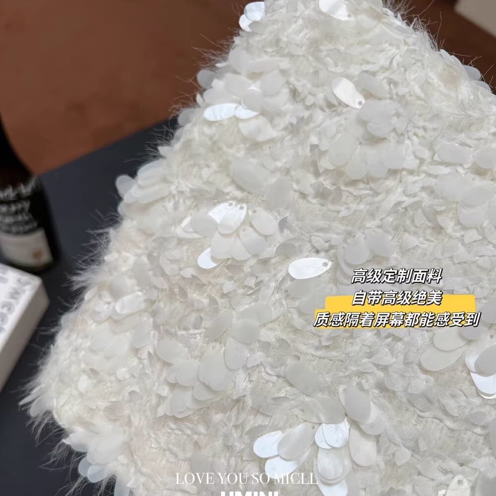 Vêtements de mode Юбка Ropa Mujer automne une ligne taille haute Falda industrie lourde blanc jupe à paillettes Юбки coréen