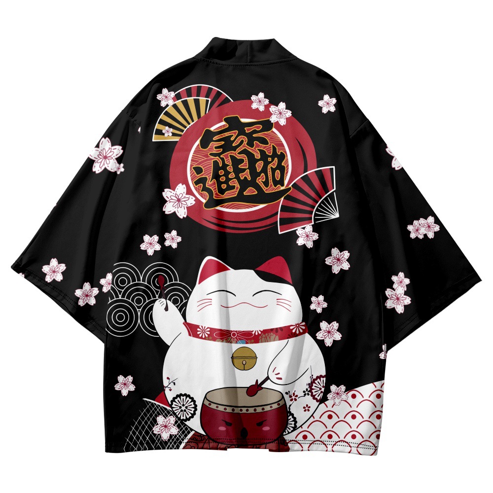 Kimono imprimé samouraï Sakura japonais pour hommes et femmes, cardigan Haori, costume traditionnel, cape ample à manches courtes, S-3XL