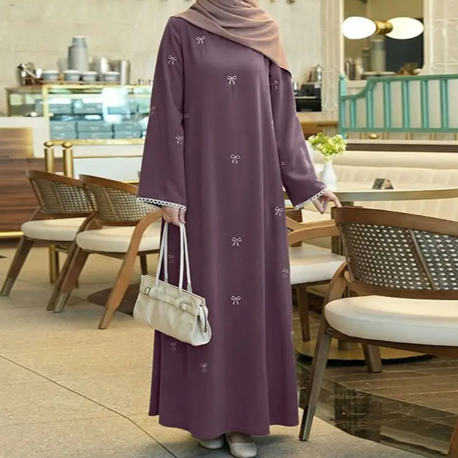 Robe d'Aïd Abaya pour femmes, robes modestes musulmanes, robe longue à imprimé nœud, Vestidos saoudiens, Kaftan, Abayas du Maroc, Jalabiya de Dubaï, Ramadan