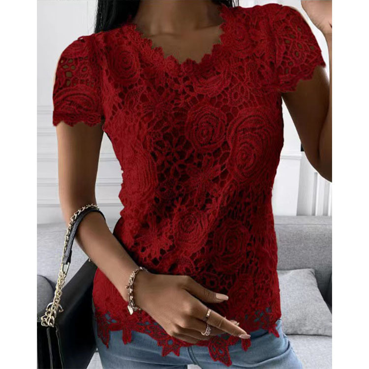 Mode femme T-shirt été nouvelles femmes chemise en dentelle à manches courtes haut Camiseta Mujer Manga Corta chemises et chemisiers
