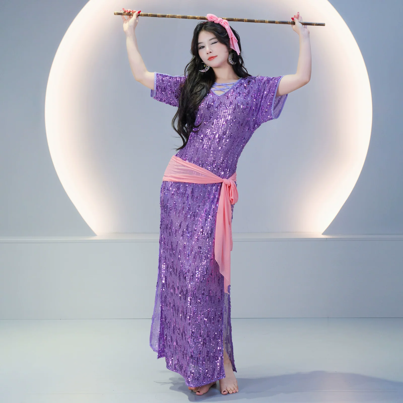 Robe de danse du ventre pour femmes, tenue de performance de groupe, robe Baladi, tenue de danse folklorique Saidi, robe égyptienne, costume de cabaret, robe à paillettes brillantes