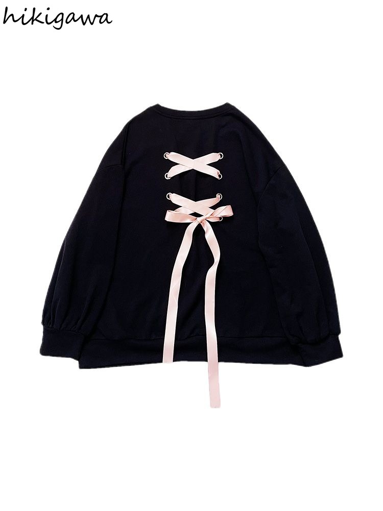 Sweat-shirt à manches longues et col rond pour femme, vêtement doux, décontracté, Y2k, à la mode, japonais, Y2k, 2025