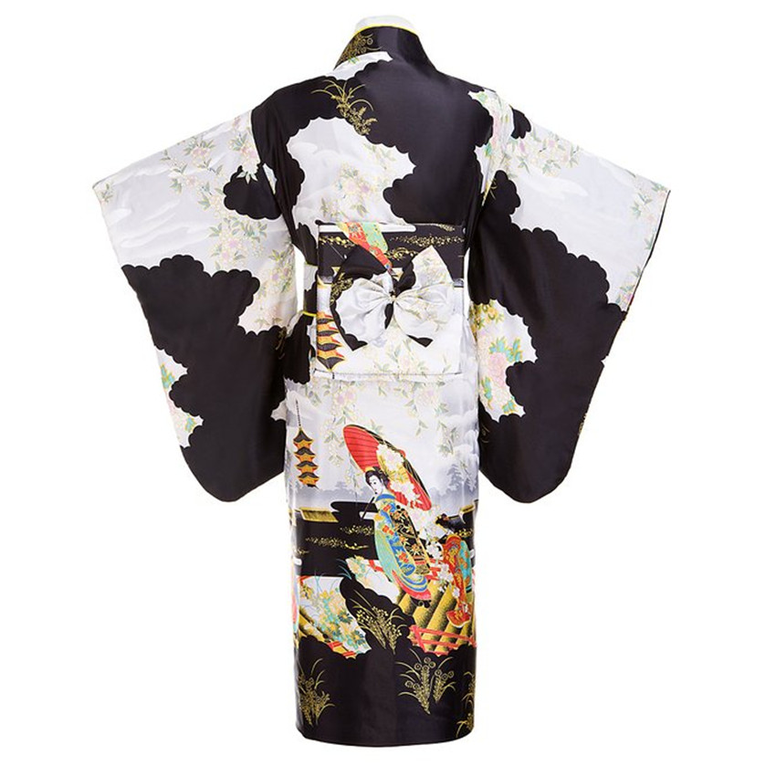 Robe de soirée noire pour femmes, tenue de cérémonie japonaise, costume cosplay, taille unique, ZW01