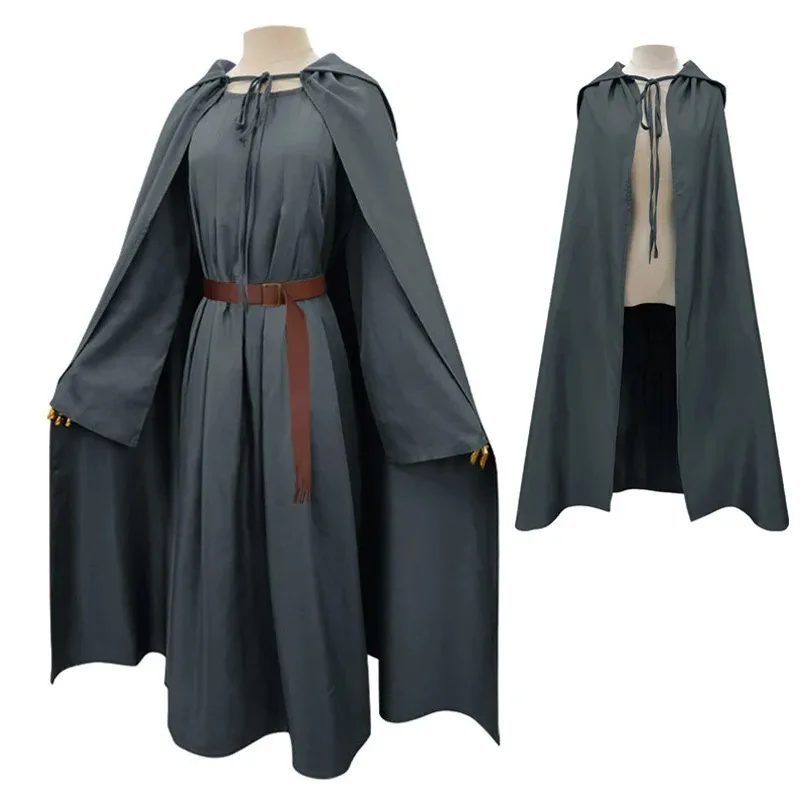 Costume de magicien Hobbit Gandalf, tunique païenne, cape de magicien, Robe grise, chapeau, ensemble complet de tenues pour adultes