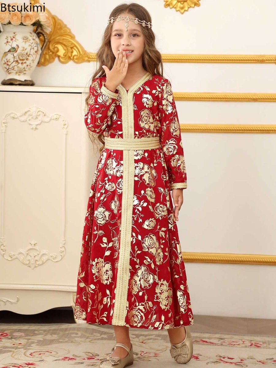 Robes arabes de dubaï pour filles, vêtements musulmans du moyen-orient, Robes de bal de fête d'anniversaire à la mode, Robes caftan islamiques de Style ethnique