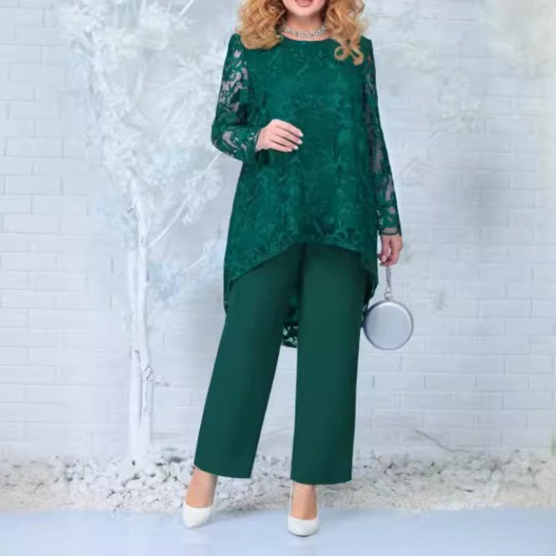 Robe de soirée pour femmes, pantalon en dentelle brodée, ensemble de robe de cocktail deux pièces, taille plus, ensemble deux pièces pour femmes, été