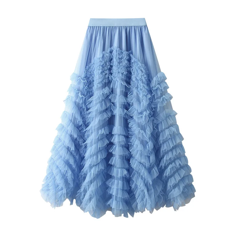 Jupe Maxi en Tulle à Plusieurs Niveaux pour Femme, Longue en Maille Rose, Taille Haute, Élégante, Nouvelle Collection 2024