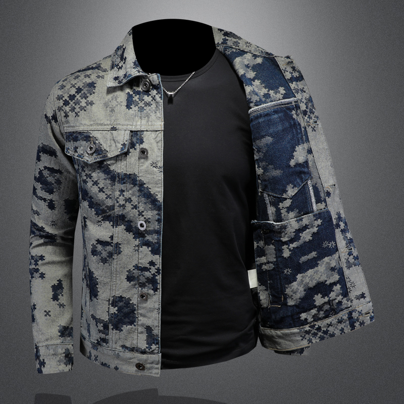 Veste en jean rétro pour hommes, vestes en jean décontractées, jacquard, social, hip-hop, streetwear, combinaison de cow-boy, marque de mode, printemps 2025