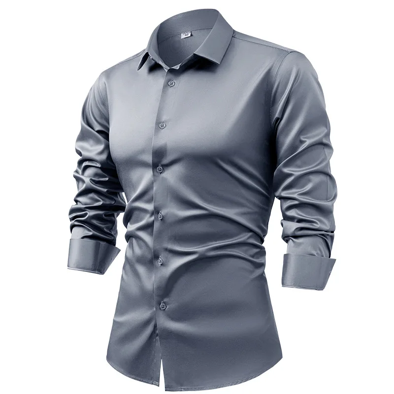 S ~ 6XL satin grande taille chemise à manches longues affaires tenue décontractée chemise sans repassage résistant aux rides hommes en gros, chemises pour hommes