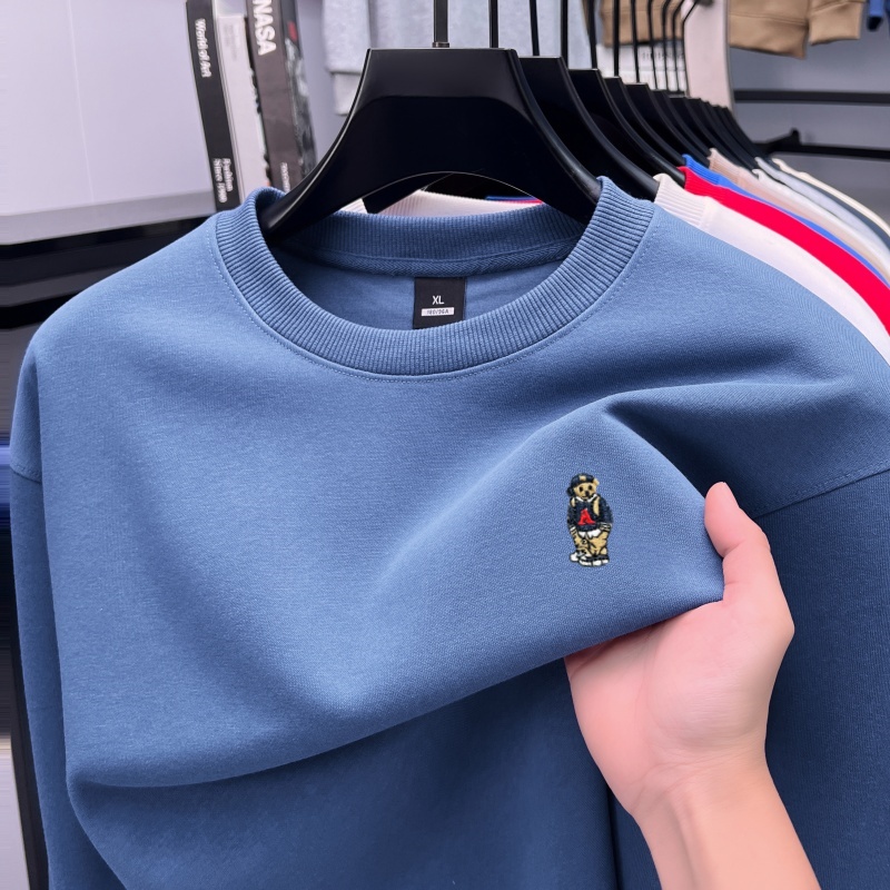 Mode haut de gamme dessin animé petit ours brodé pullover nouvelle tendance marque de luxe confort cou rond vêtements pour hommes décontractés