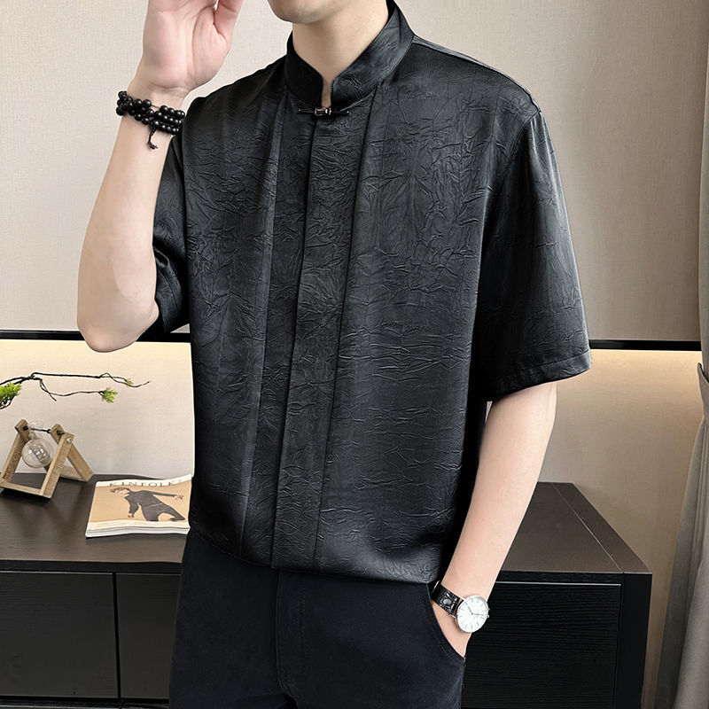 Nouveau Chinois glace soie à la mode marque belle chemise d'été à manches courtes pour hommes 2025 nouveau
