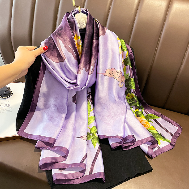 Foulard de Luxe pour Femme, Marque de Mode Espagnole, Tache Florale, Pashmina, Châles et Enveloppes, Hijab de Plage, 180x90cm