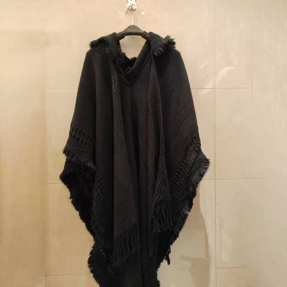 Châle bohème à capuche Everak pour dames, cape à pampilles, écharpe enveloppante à rayures obliques, manteau chaud, luxe et élégant, hiver