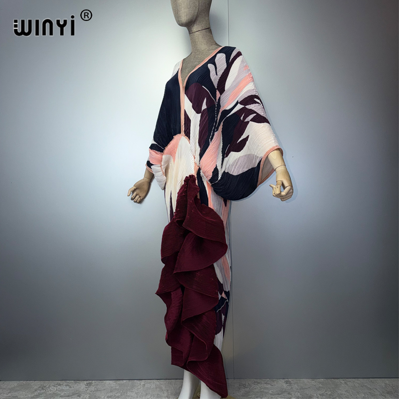 Robe plissée ajustée WINYI pour femme, coupe haute, style plage, kaftan musulman, abaya, robe de soirée longue de luxe Dubaï