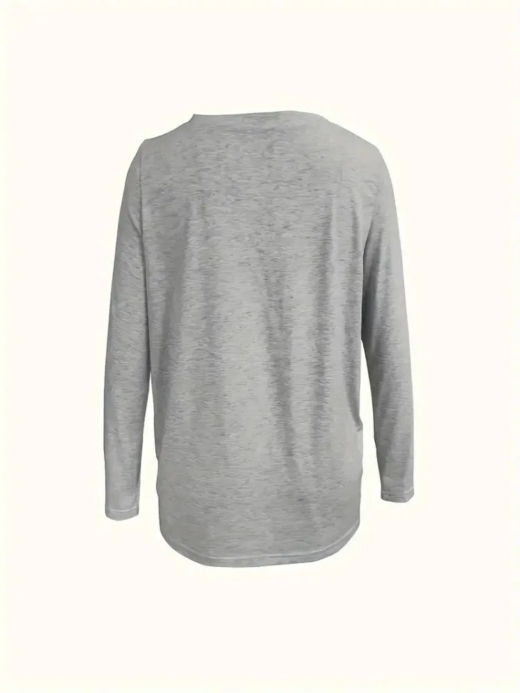 T-shirt uni à col en V pour femme, manches longues, vêtements décontractés pour femme, mode simple, grande taille, 1XL-5XL