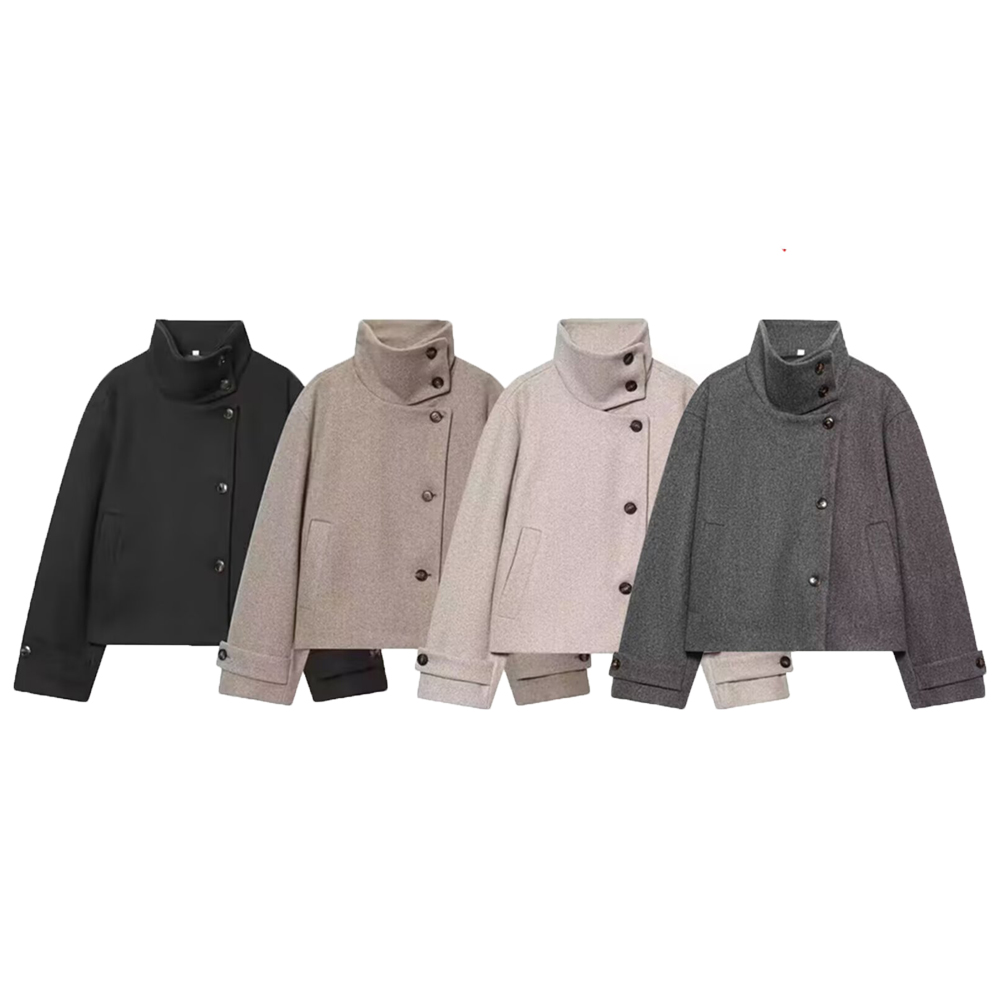 Manteau à manches longues et col montant pour femme, ample et décontracté, Style Simple, avec boucle, européen et américain, nouvelle collection hiver 2025