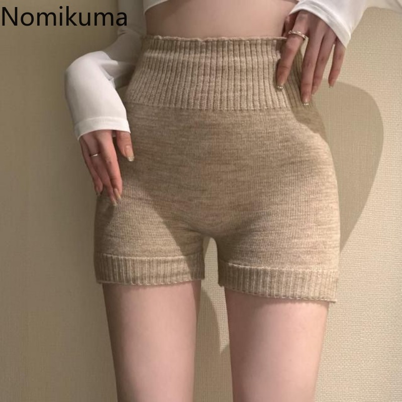 Short chaud tricoté pour femmes, mode coréenne, taille haute décontractée, couleur unie, pantalon Y2k