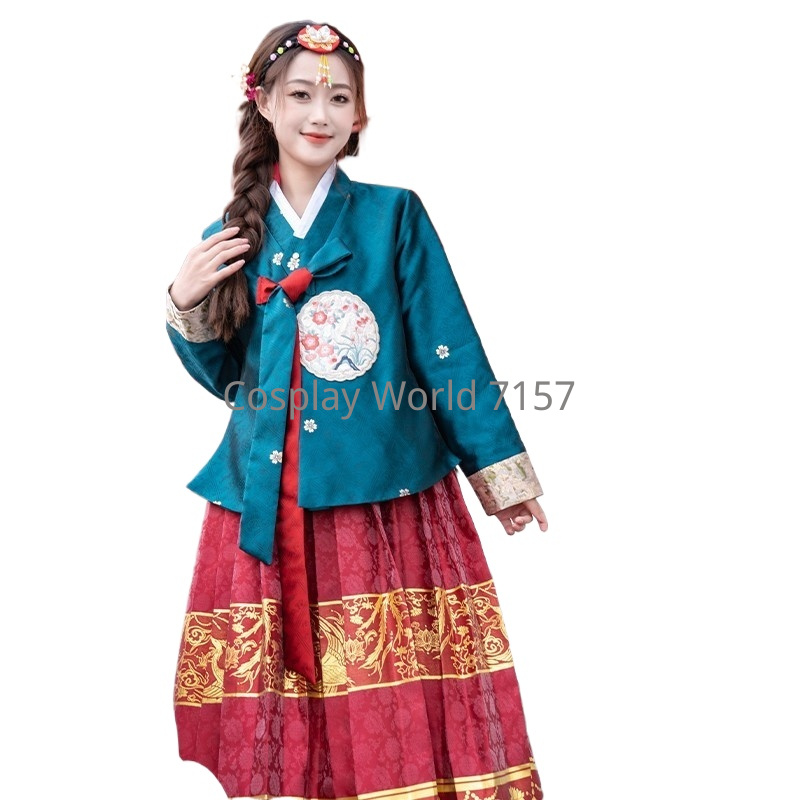 Costume de princesse de palais pour femmes, élégant, traditionnel coréen, Hanbok, haut brodé de fleurs violet clair, jupe en jacquard rose doré