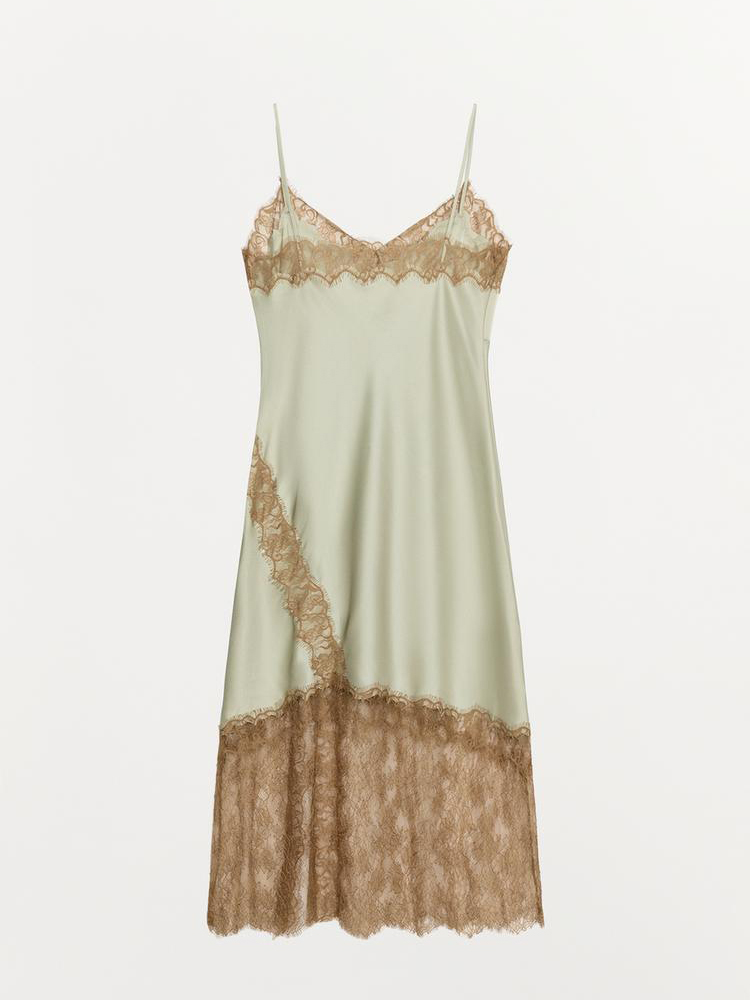 Robe de soirée fendue pour femme 2026, style mode, en satin et dentelle contrastante, patchwork, dos nu, sans manches, col en V