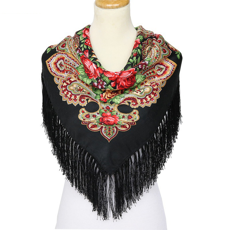Babushka écharpe russe Pashmina femme châle carré hiver bandeau femme rétro motif Floral gland coton écharpe Hijabs