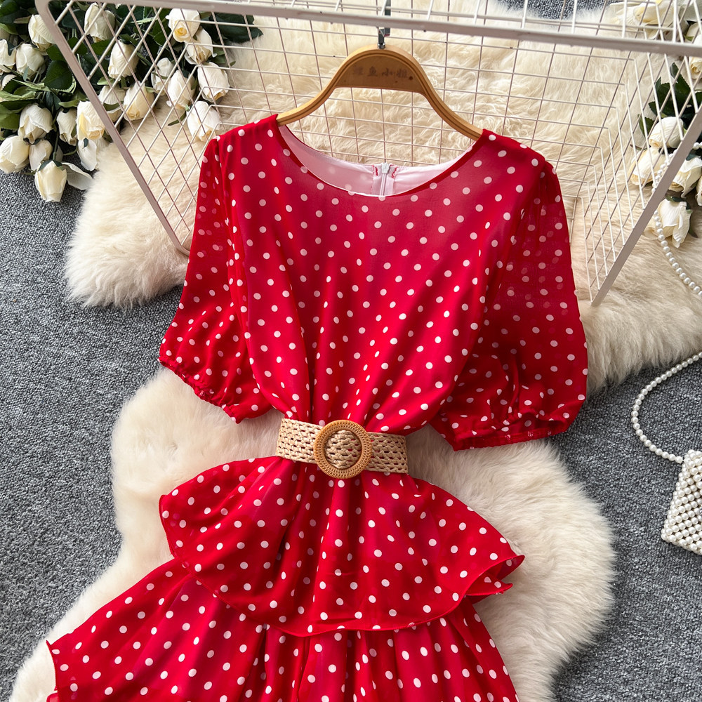 Robe longue pour femme, coupe trapèze, style Y2K streetwear, col rond, manches courtes, imprimé à pois, élégante pour soirée, fête, travail, 2026