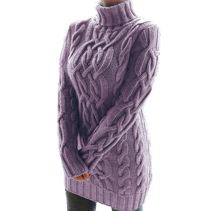 Automne hiver épaissir pull robes pour femmes col roulé à manches longues tricoté rétro chandails dames pulls pull