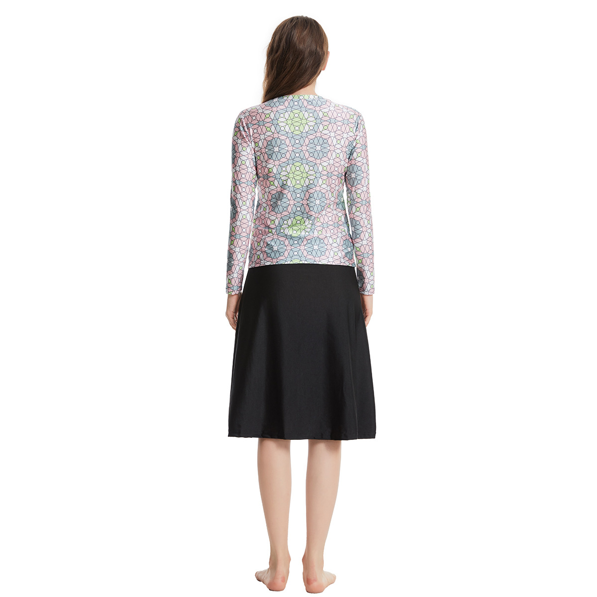 Burkini à Manches sulfpour Femme Musulmane, Maillot de Bain Modeste, Hijab + Jupe Y +, 3 Pièces, Protection Solaire