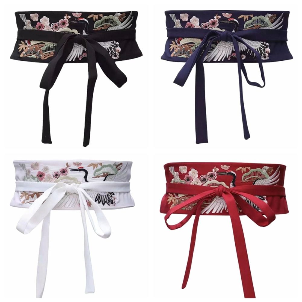 Ceinture large brodée style Hanfu pour femme, avec motif floral et corset, à nouer, pour robe