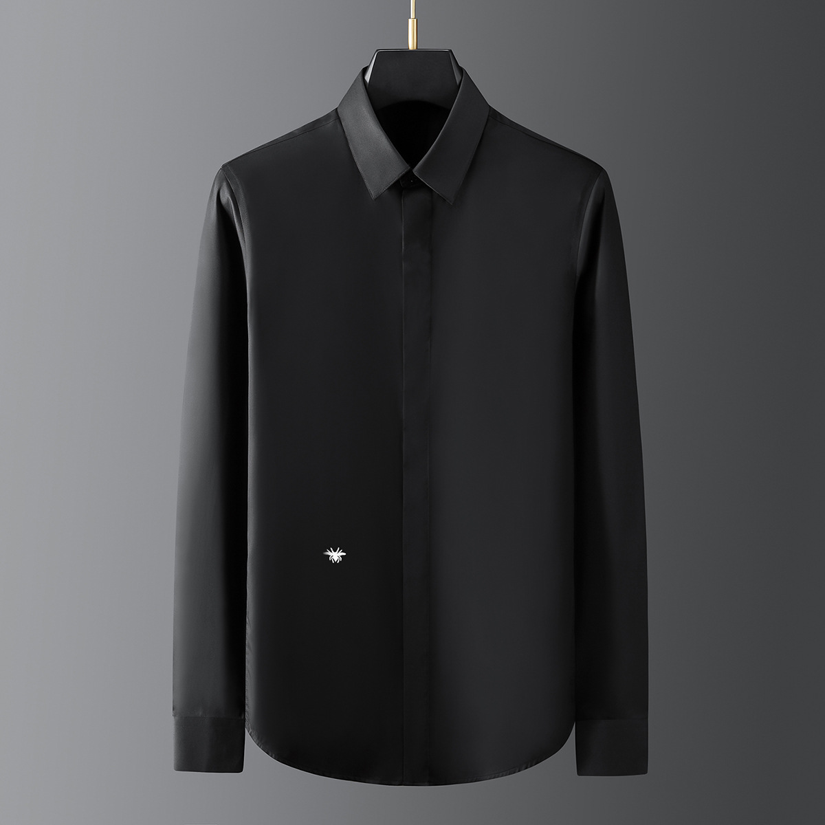 Chemises d'affaires brodées d'abeille dorée haut de gamme pour hommes, couleur unie, manches longues, chemise de fête de Banquet, polyvalente, décontractée, hauts blancs