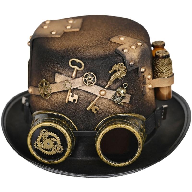 31BB Steampunk hommes chapeau avec lunettes Gay haut-de-forme chapeau gothique Steampunk haut-de-forme pour hommes chapeau