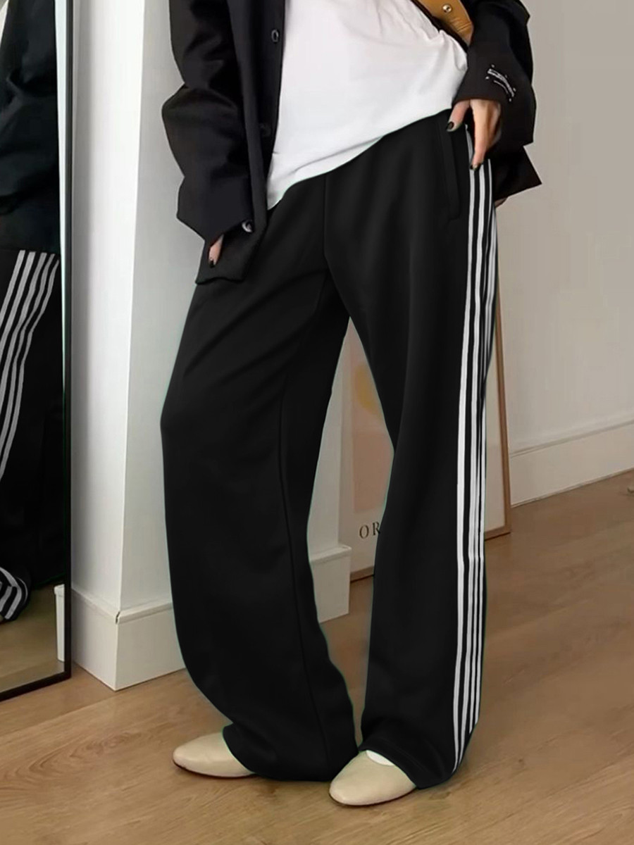 Pantalon à rayures pour femmes, taille élastique, proximité wstring, jambe droite, décontracté, pantalon de survêtement avec poches