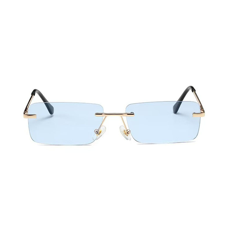 Lunettes de soleil carrées sans monture pour femmes et hommes, petite monture, verres Ocean, charnière à ressort, protection UV400, confortables, tendance, rectangulaires, pour la plage