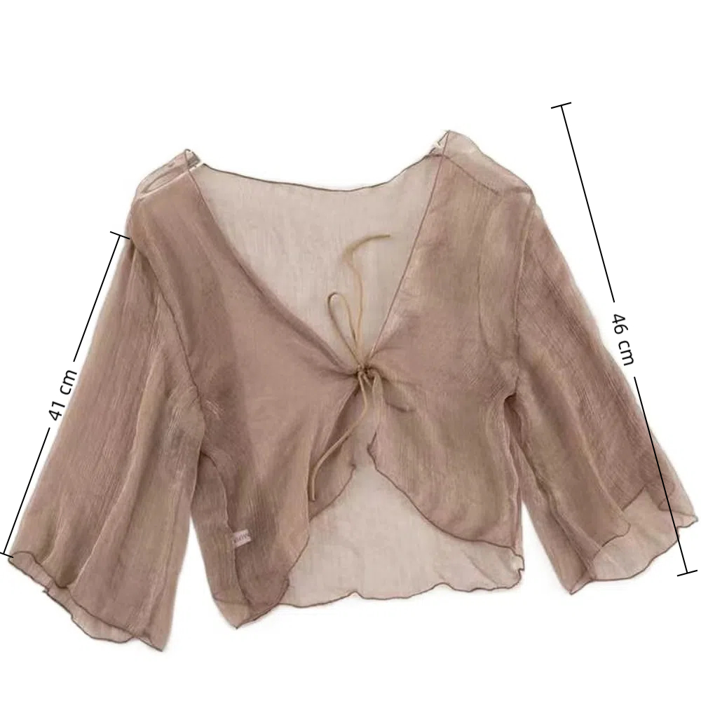 Cardigan décontracté froissé pour femme, en mousseline de soie, coupe ample, style châle court, transparent, fin, veste légère