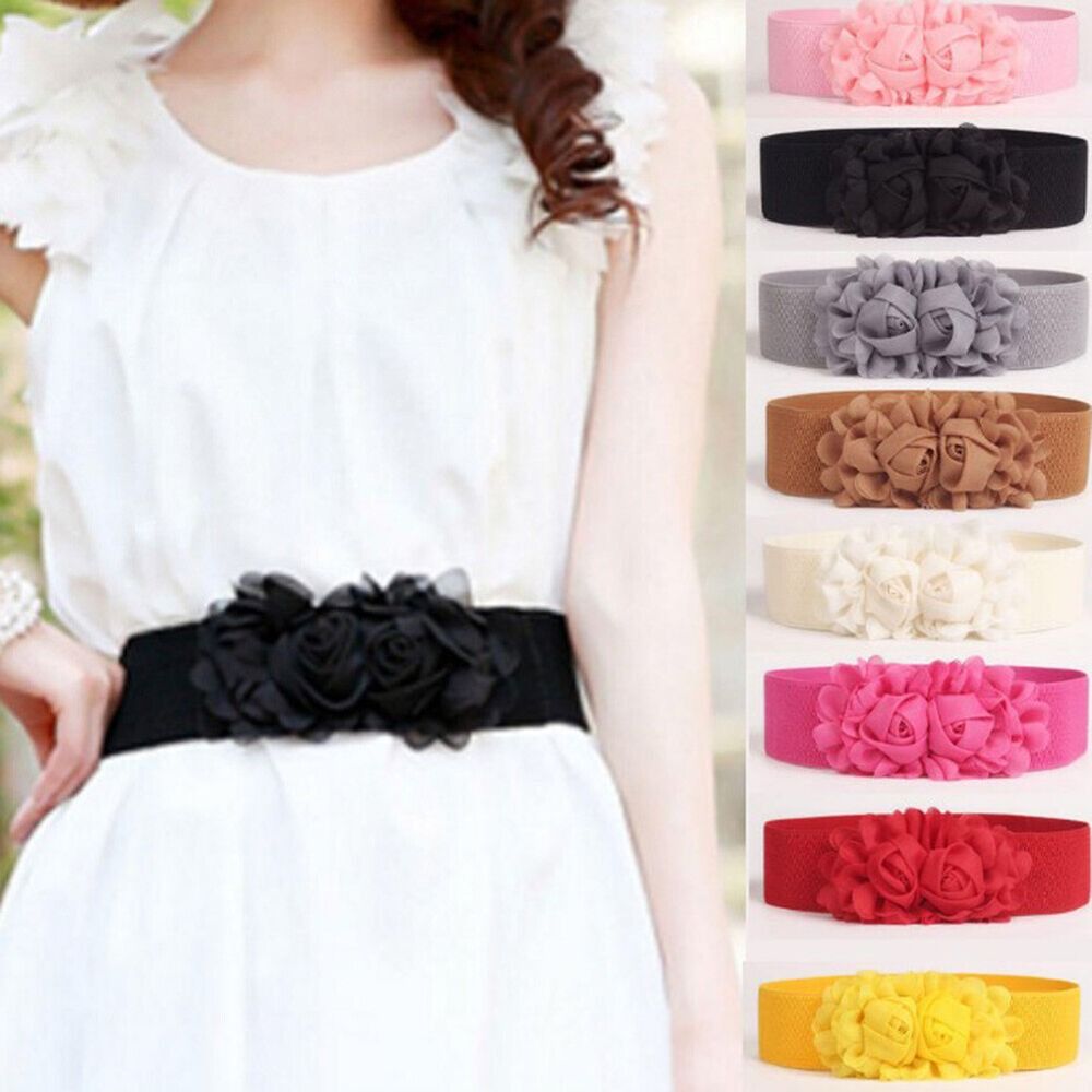 Ceinture large en dentelle pour femmes, fleur de Rose, élastique, extensible, Corset cintré