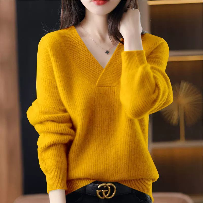 Nouveaux pulls et pulls à col en V pour femmes 2026, manches longues, couleur unie, pull décontracté court en tricot pour femme, automne-hiver