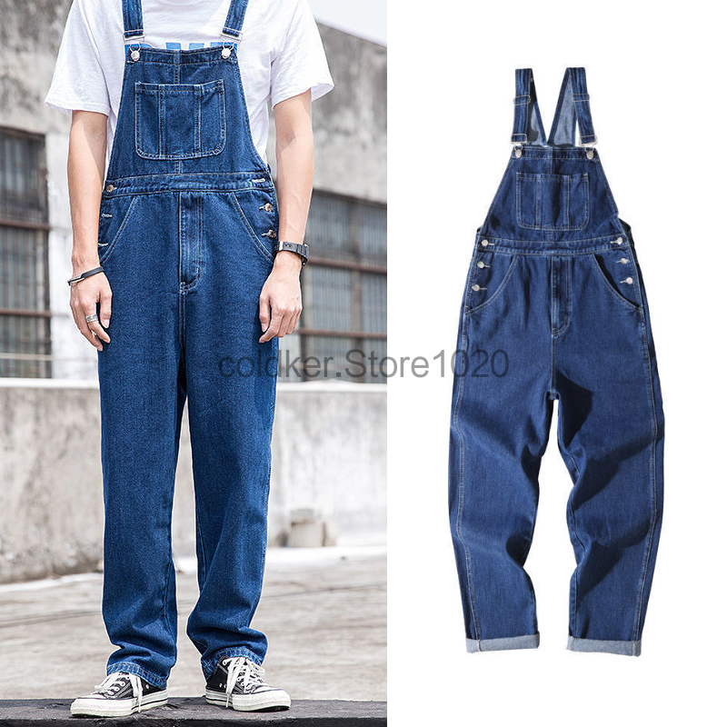 Salopette en Denim pour hommes, nouvelle collection décontractée, poches multiples, épissure ample, barboteuse droite, mode bretelles réglables, jean pour hommes
