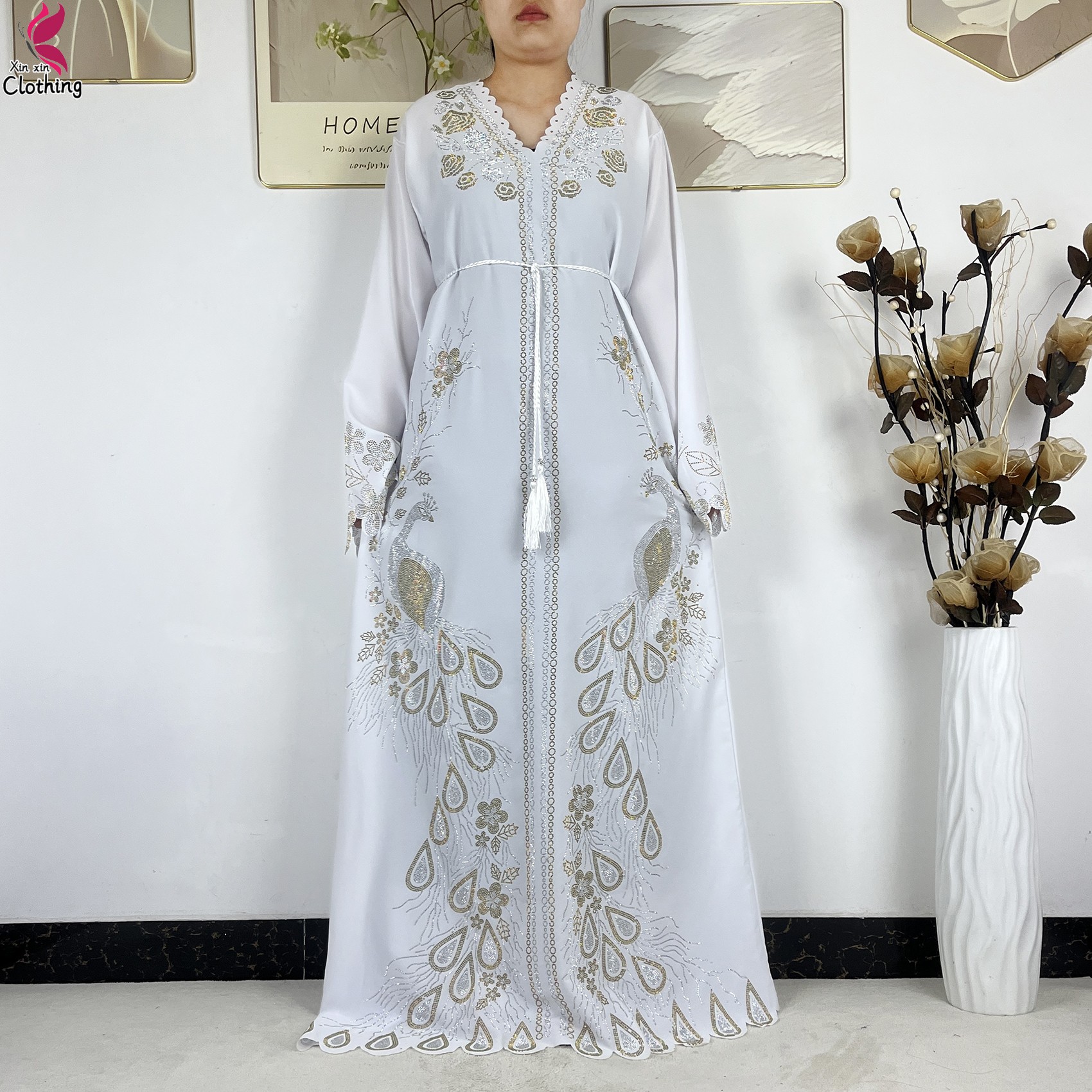 Nouvelle Robe Modeste pour Femmes Musulmanes de Dubaï 2026, en Chiffon Diamanté, Élégante, Style Arabe, Hijab, Abaya Africaine, Robe Islamique à Manches Longues, Robe Turque