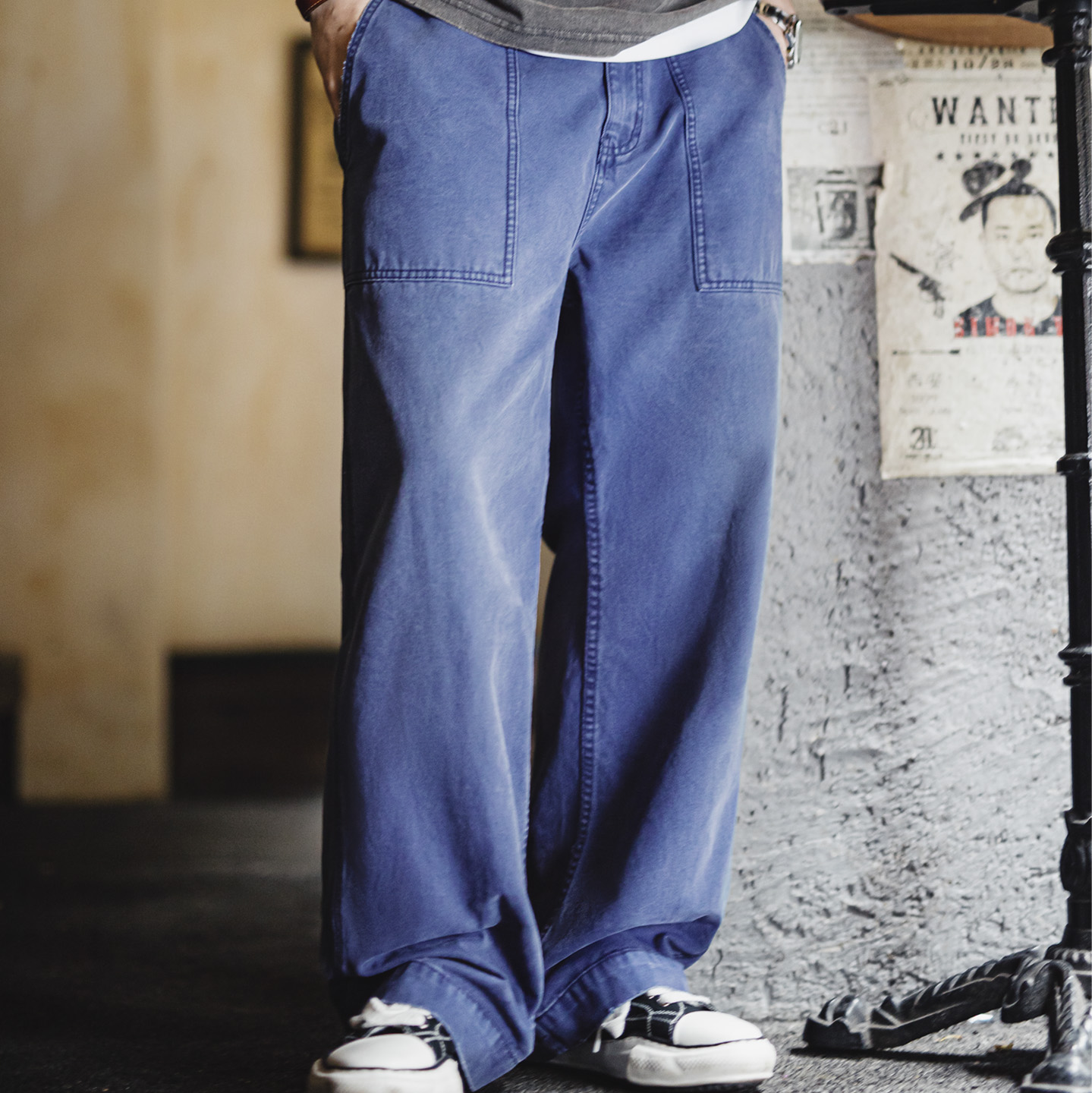 Maden – jean vintage en denim délavé pour hommes, pantalon de travail en toile de coton bleu avec fermeture éclair, coupe ample, pantalon décontracté pour le printemps et l'automne
