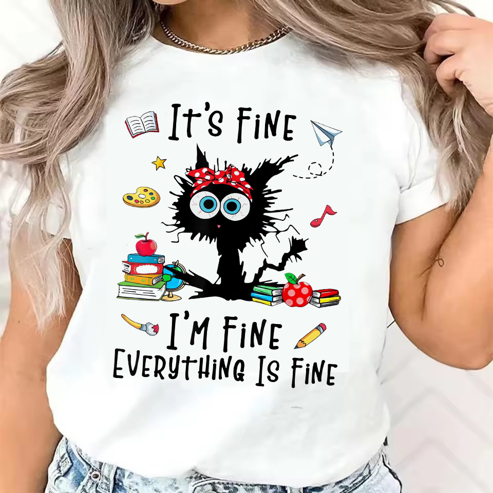 Mode je suis bien chat sarcastique imprimé à manches courtes imprimé T-Shirt vêtements femmes T-Shirt vêtements femme haut T-Shirt