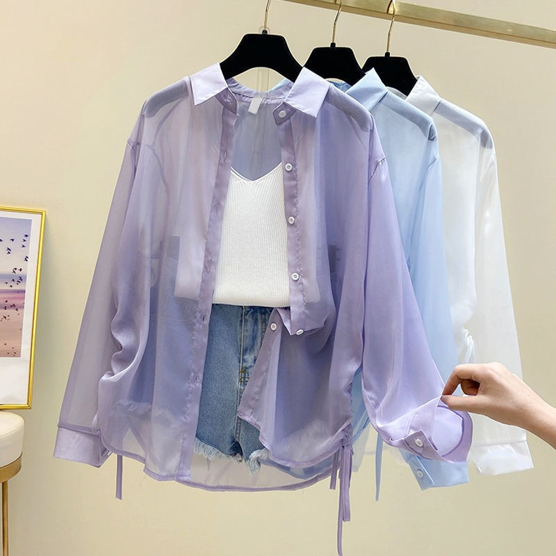 Chemises d'été fines et transparentes pour femmes, résistantes au soleil, mode décontractée, rétro, douce, Cool, Streetwear, vacances, tout-assorti, plage, jeune