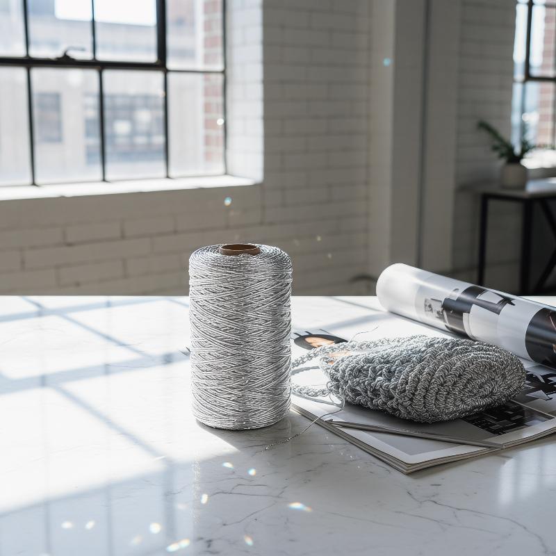 Rouleau de fil de soie argenté de 200 m pour crochet, fil fin pour tricot à la main, confection de robes, écharpes, artisanat DIY