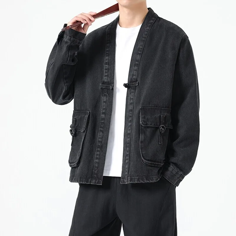Mode hommes veste en jean coton Kimono japonais poche Cardigan manteau Vintage vestes traditionnelles hommes Hip Hop vêtements d'extérieur amples