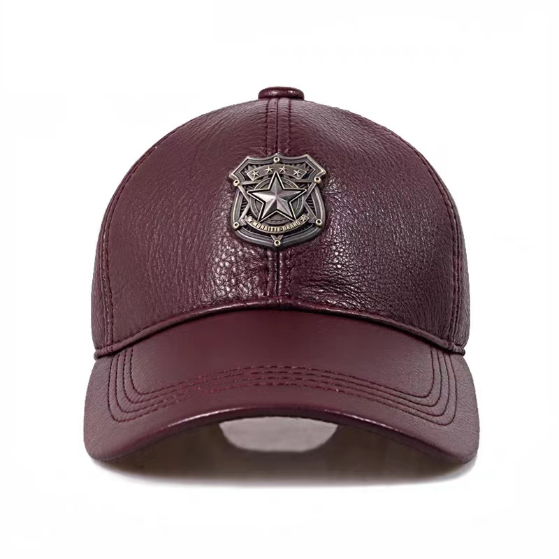 Casquette en cuir Kpop pour homme, collection Printemps 2026, en cuir de vachette véritable, réglable (55-60), style aviateur, avec badge, bordeaux, Gorra Hombre