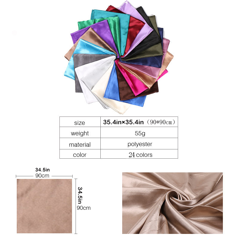 Foulards carrés en soie pour femmes, 90x90cm, Hijab, mouchoir uni, châles enveloppants, foulard de tête, bandeau islamique