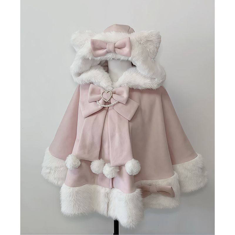 Manteau châle Lolita pour femme, pardessus Design avec nœud, capuche, Patchwork, Kawaii, chaud, Chic, doux, manteau de noël, nouvelle collection hiver 2025