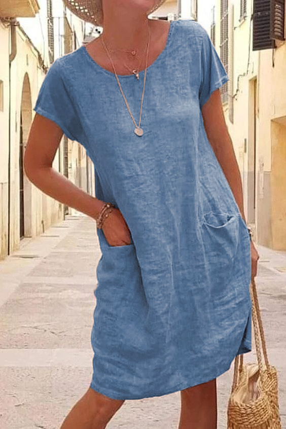 Robe mi-longue décontractée pour femmes, coton, lin, manches courtes, robes noires, été, nouveau, 2025