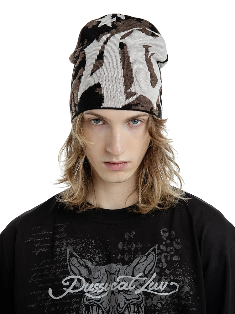 Femmes Beanie Pussycat Luv Jacquard coréen hiver chaud tricot Vintage Y2k chapeaux Streetwear laine mode esthétique unisexe accessoires