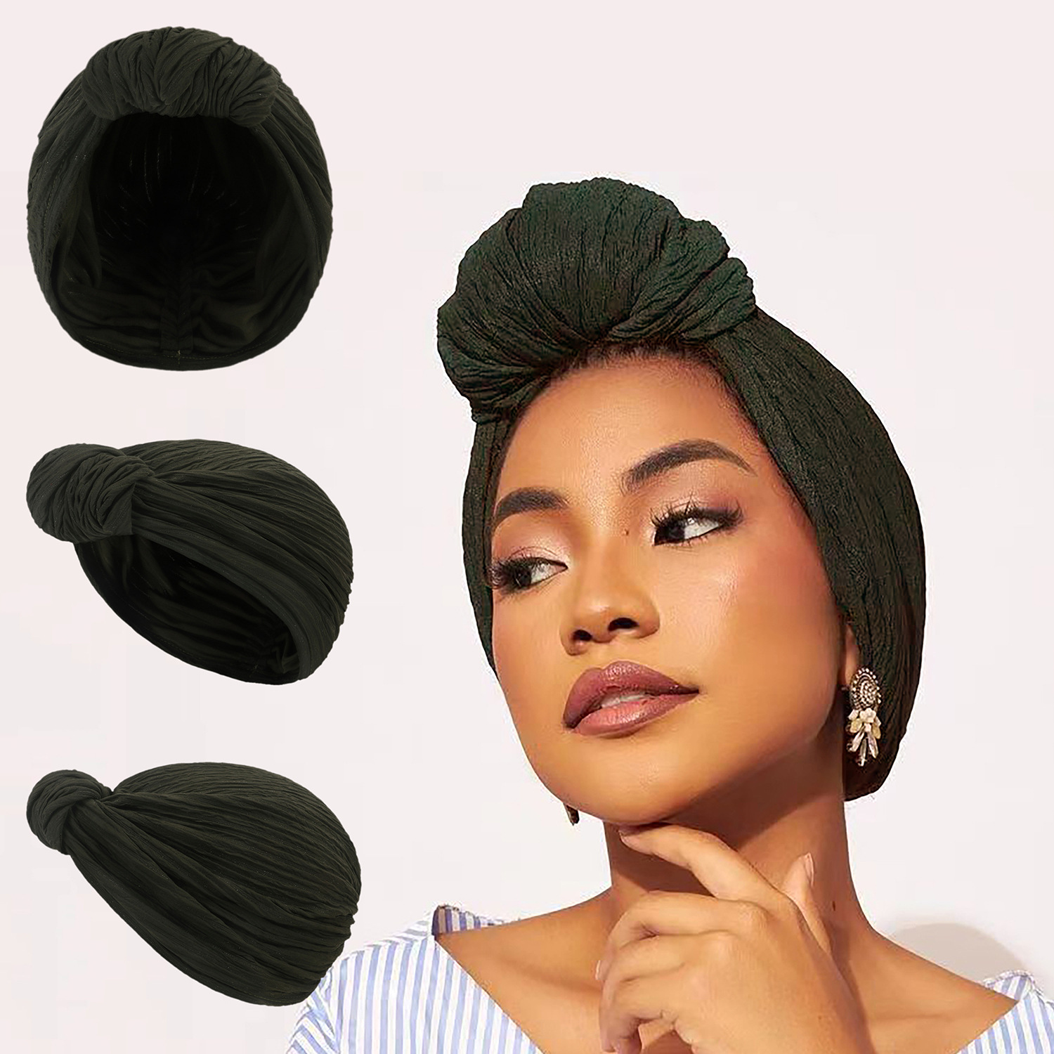 Mode femmes briller fil d'argent noeud Turban casquette automne hiver chaud chapeaux Bonnet décontracté Streetwear femme musulman indien chapeaux