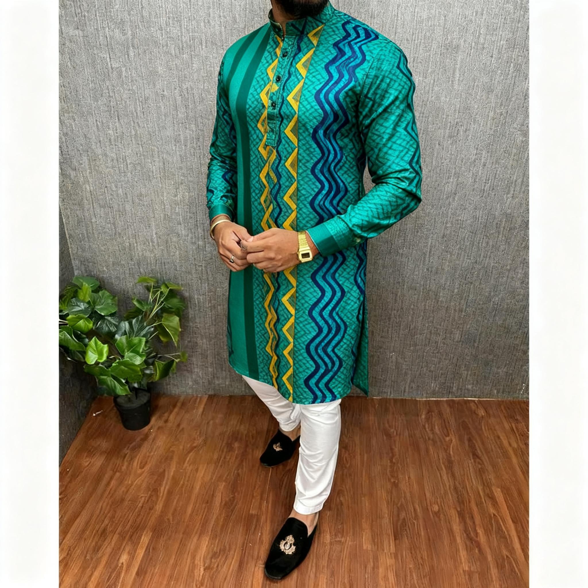 Hommes imprimé numérique Kurta Vardha col Mandarin régulier Long approprié moyen Oriental Tenue Marocaine Homme hommes vêtements musulmans