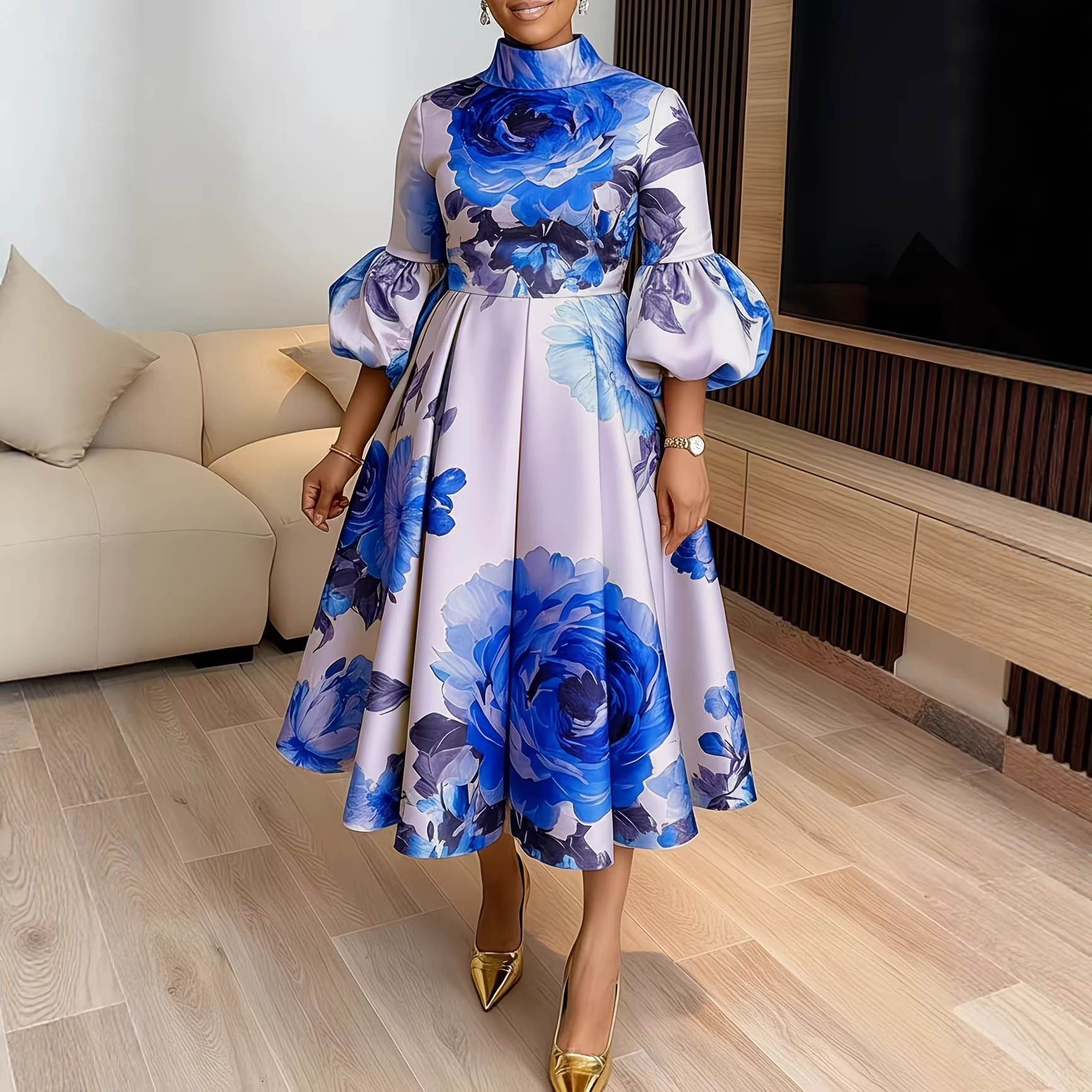Robe élégante pour femme pour mariage, fête, été, style africain, manches courtes, polyester, imprimé, robe midi, Dashiki, vêtements africains